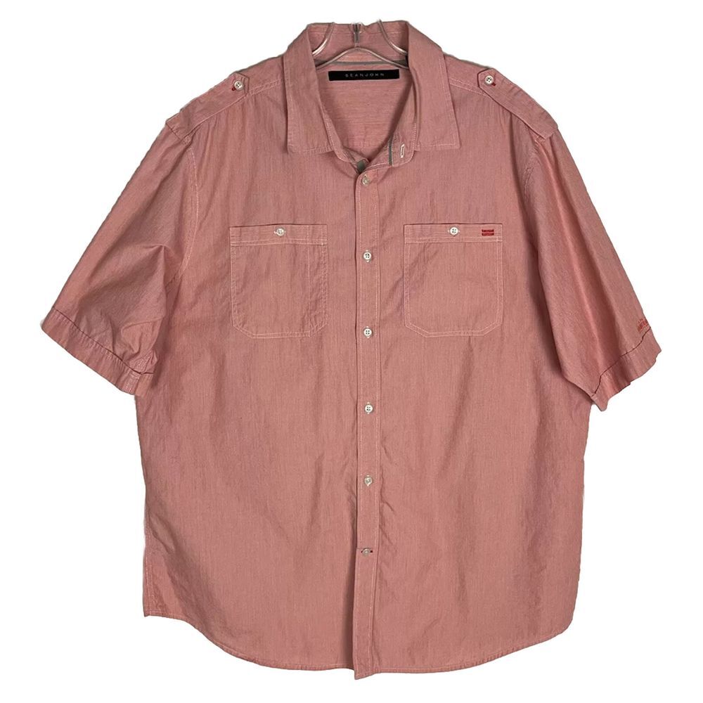 Sean John Shirt Mens 2XL Button Up Short‎ Sleeve Punch Color 100% Cotton